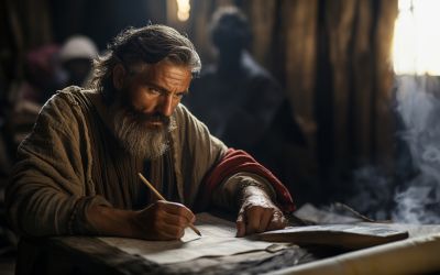 Photo of bearded man writing at a table to represent the apostle Paul, illustrating the article “I Have Kept the Faith”