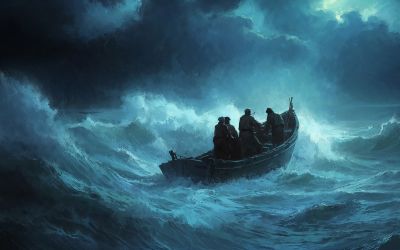 Graphic of a small boat in a storm to illustrate the article Jesus Calms the Storm.