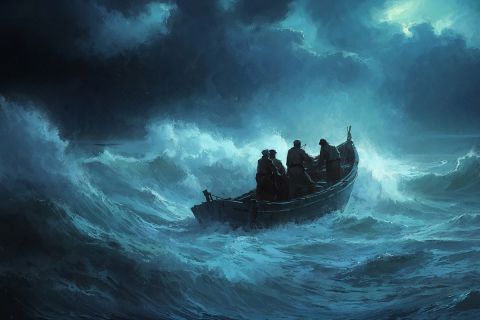 Graphic of a small boat in a storm to illustrate the article Jesus Calms the Storm.